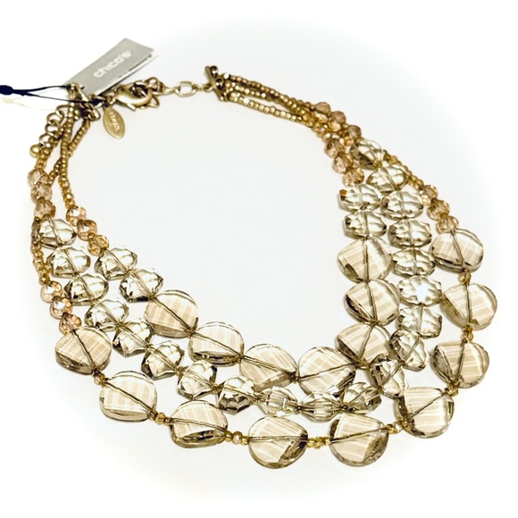 CHICO’s Champagne Faceted Crystal Multi Strand Understated Glamour Necklace NWT - Picture 3 of 7